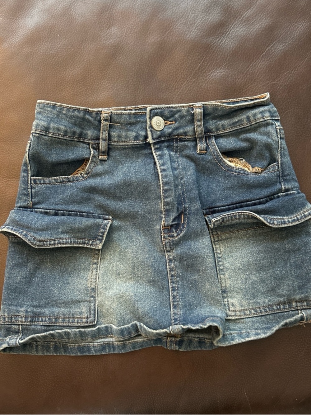 Denim Cargo Mini Skirt in Blue